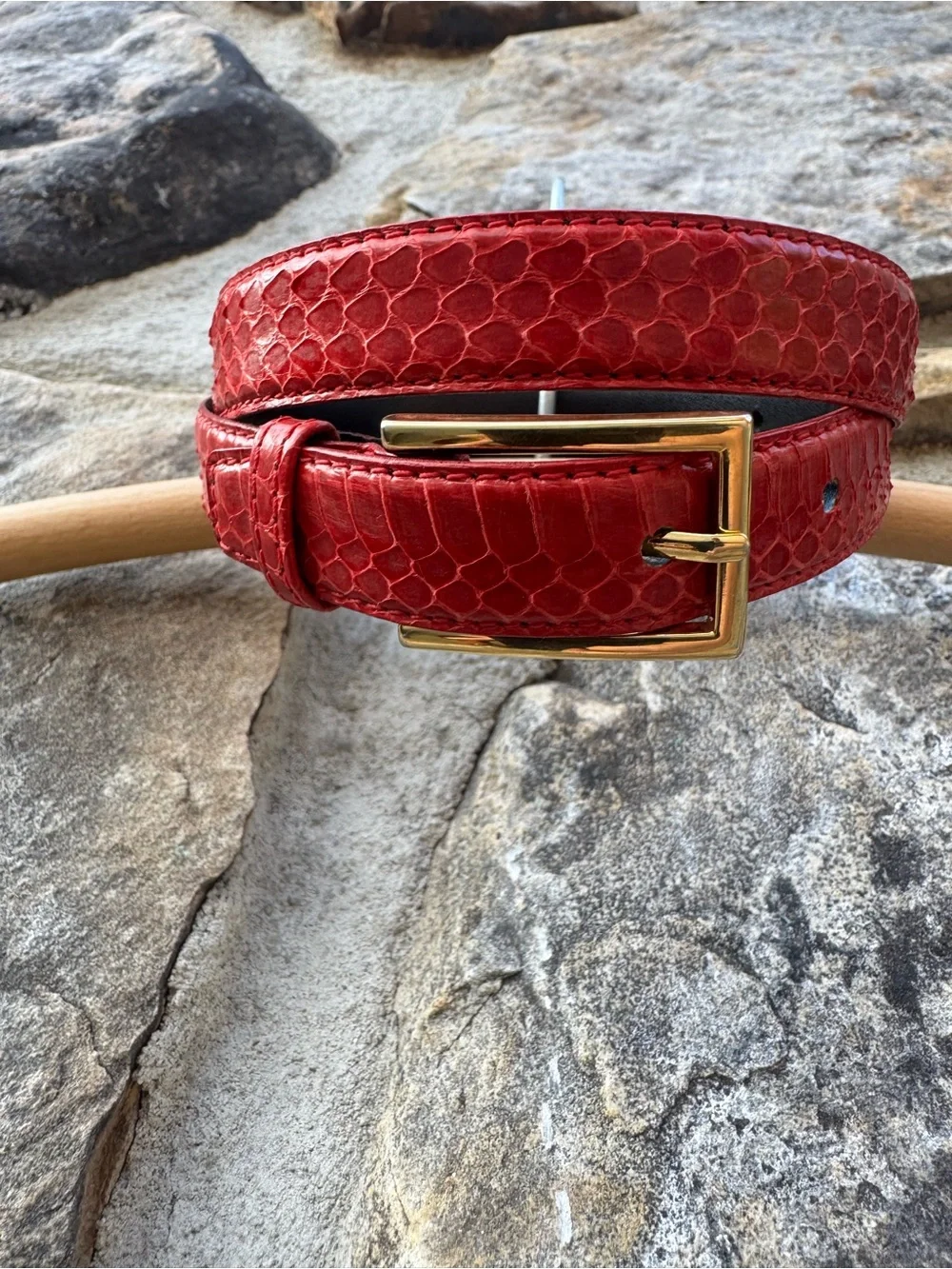 Genuine Snakeskin Women's Belt with Gold Buckle XS